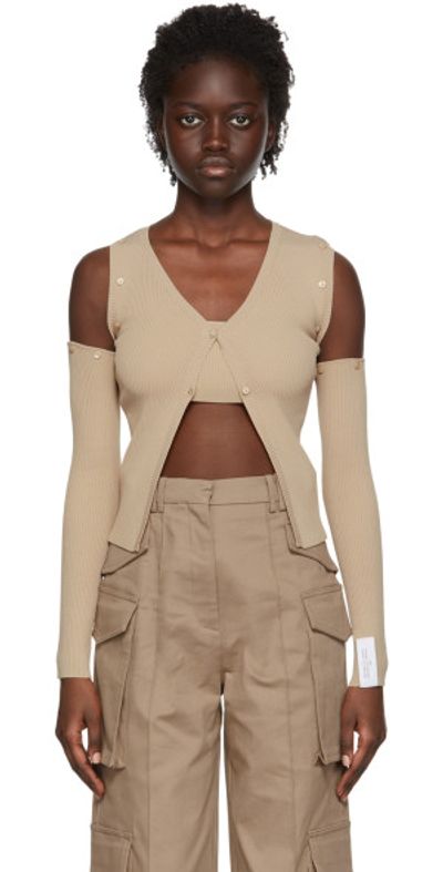 Rokh Rokh Beige Viscose Cardigan & Tank Top Set