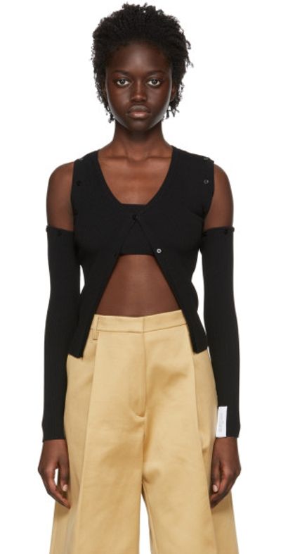 Rokh Rokh Black Viscose Cardigan & Tank Top Set