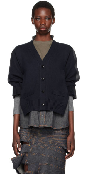 sacai - Blue Paneled Denim Cardigan