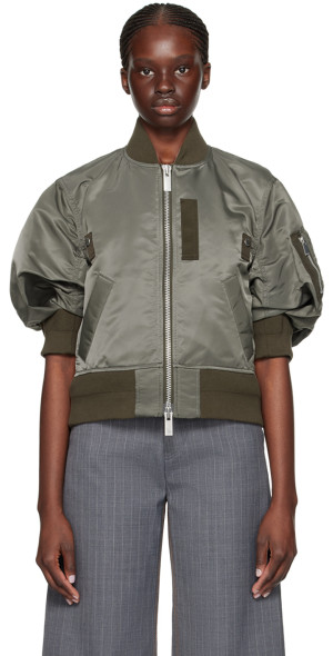 sacai - Taupe Puff Sleeve Bomber Jacket