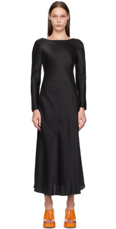chinese dress ladies 1990s Vintage Black Beaded Lace Back Maxi Dress by Laundry, Shelli Seg   Leslie Courreges