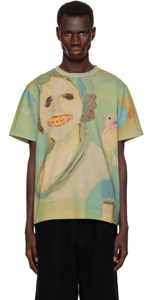 Simone RochaのTシャツ Simone Rocha - Green 'Lady With A Bird' T-shirt