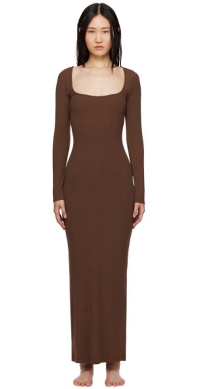 SKIMS - Brown Soft Lounge Rib Long Sleeve Dress