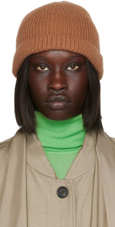 The Row Brown Knit Hat Buy The Row women brown cashmere knit beanie for $760 online  main image 4
