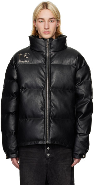 THUG CLUB TC Leather Puffer Jacket White