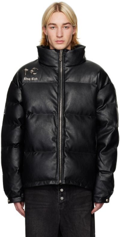 Thug Club - Black Leather Puffer Down Jacket
