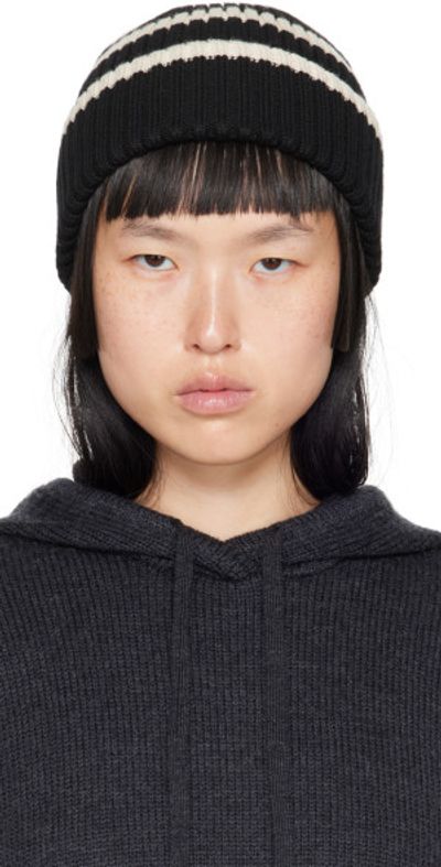 TOTEME - Black Striped Beanie display picture 1