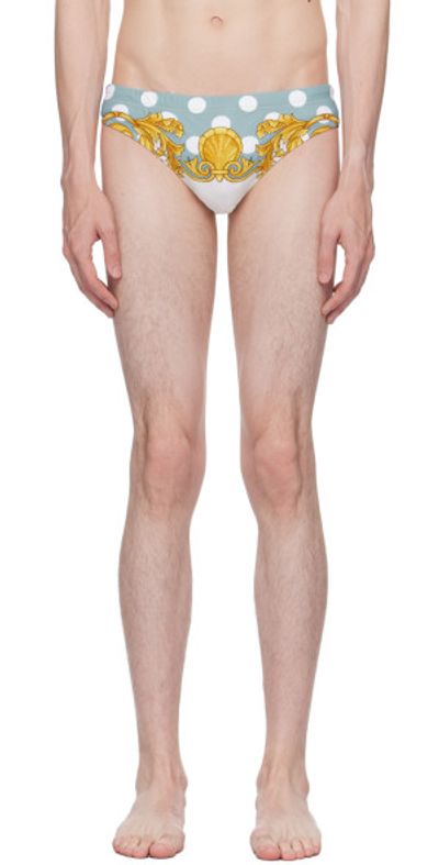 Versace Underwear Blue Seashell Baroque Swim Briefs