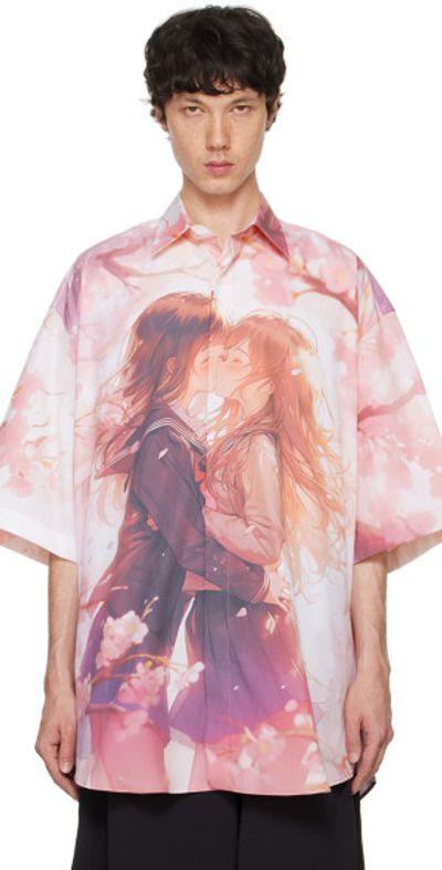 VETEMENTS Pink Anime Short Sleeve Shirt