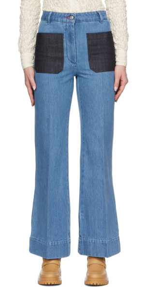 Jean Victoria Beckham Patch Bleu - Taille 30 - Neuf Avec Étiquettes - Fit Flared - Fabriqué En Italie