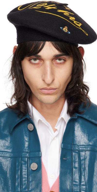 Vivienne Westwood Vivienne Westwood Black 'Open 24 Hours' Beret