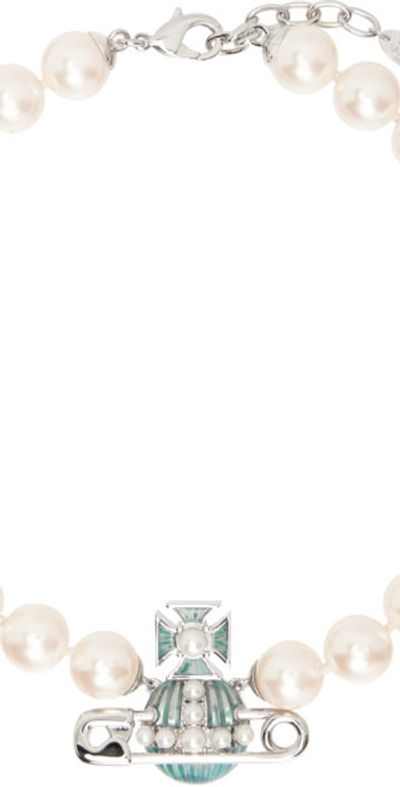 Vivienne Westwood White Kitty Large Pearl Necklace