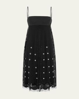 16ARLINGTON Dorit Lace-Trim Silk Midi Dress