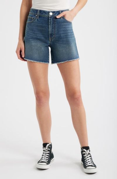 1822 Denim 1822 Denim Frayed High Waist Mid Thigh Relaxed Denim Shorts