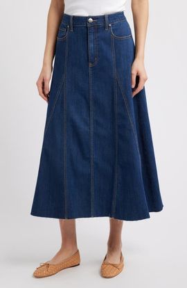 1822 Denim 1822 Denim Raw Hem Denim A-Line Midi Skirt