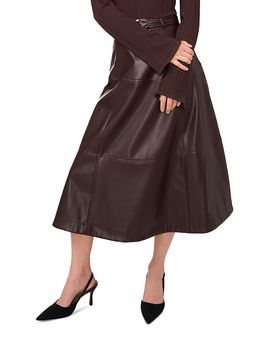 1.state 1.state Faux Leather Paneled Belted Midi Skirt