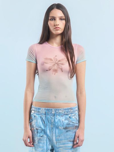 2000 Archives METAL FLOWER SEETHROUGH TSHIRT (PINK GREEN)