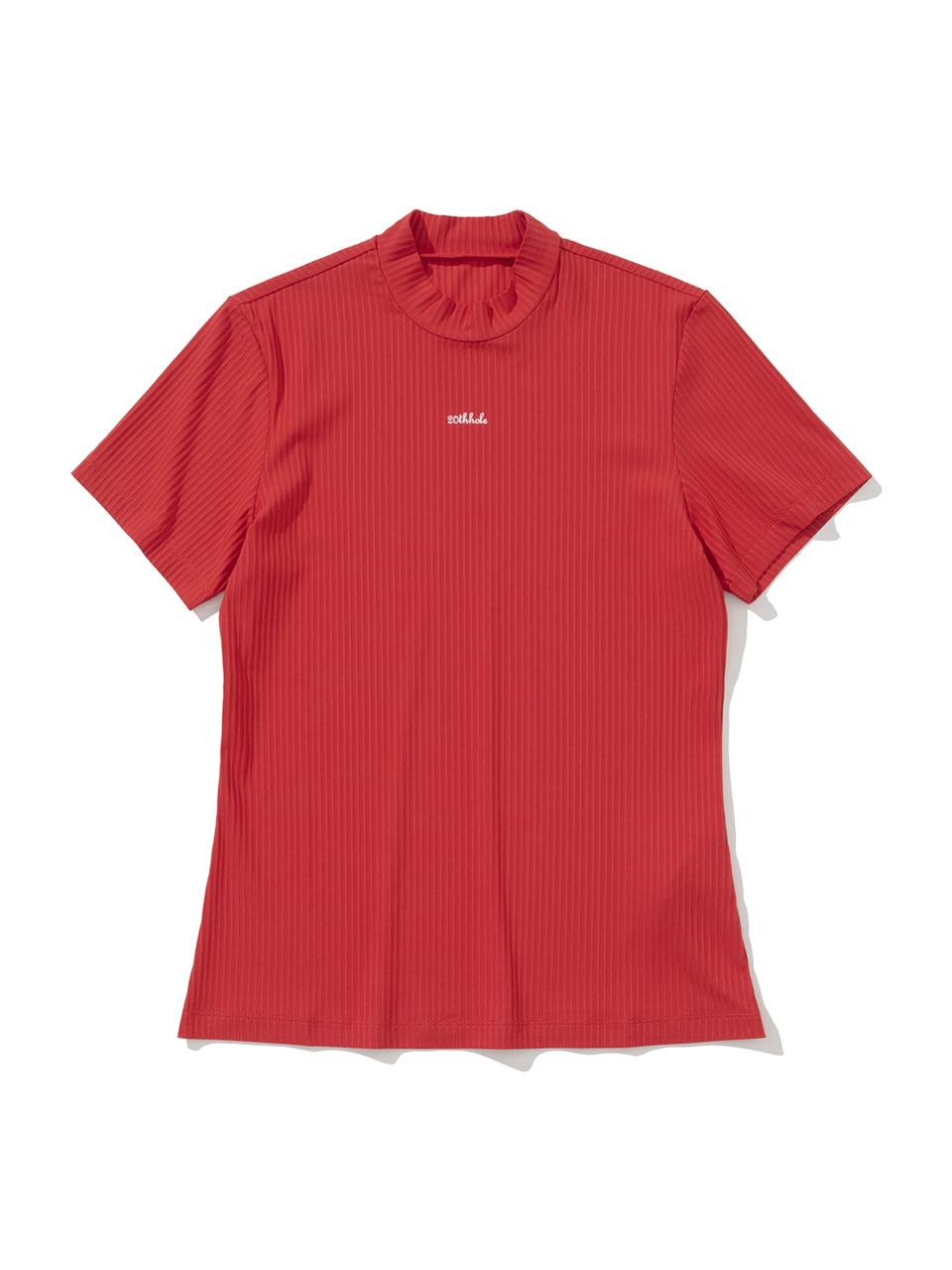 20TH HOLE Ribbed Mock Neck Short Sleeve Base Layer Golf [RED]
