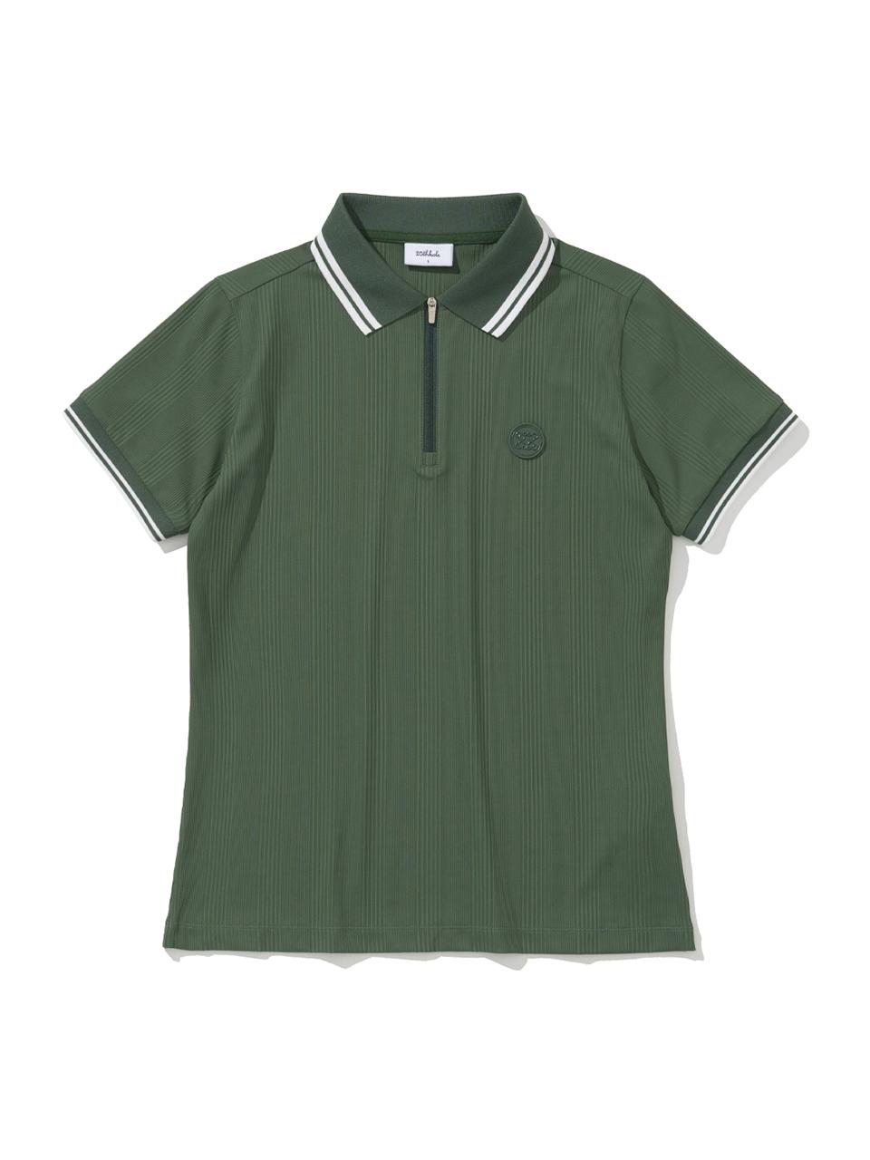 20TH HOLE Ribbed Short Sleeve Collar Half-Zip T-Shirt [GREEN]