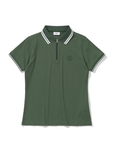 20TH HOLE Ribbed Short Sleeve Collar Half-Zip T-Shirt [GREEN]