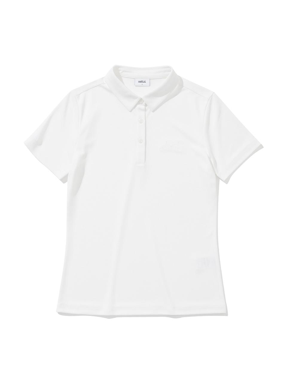 20TH HOLE Tone-on-Tone Embroidered PK Short-Sleeve Collar T-Shirt [WHITE]