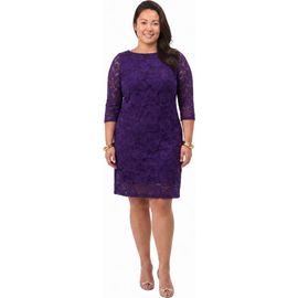24seven Comfort Apparel 24seven Comfort Apparel 24seven Comfort Elevate Curvy Elegant Floral Lace Three-Quarter Sleeve Dress