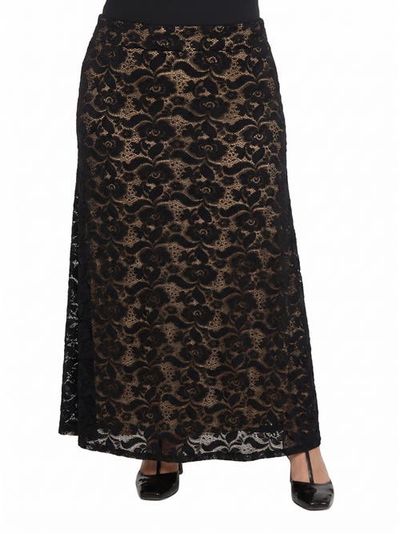 24seven Comfort Apparel 24seven Comfort Apparel 24seven Comfort Elevate Curvy Elegant Lace Elastic Waist Maxi Skirt