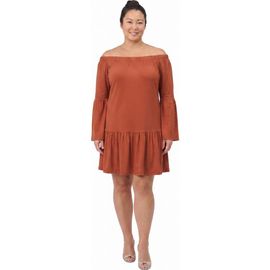 24seven Comfort Apparel 24seven Comfort Apparel 24seven Comfort Elevate Curvy Off the Shoulder Bell Sleeve Mini Dress