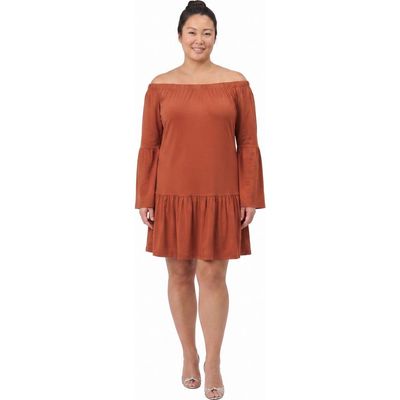 24seven Comfort Apparel 24seven Comfort Apparel 24seven Comfort Elevate Curvy Off the Shoulder Bell Sleeve Mini Dress