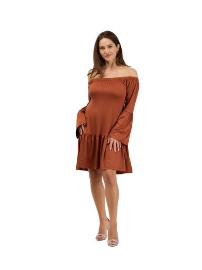 24seven Comfort Apparel 24seven Comfort Apparel 24seven Comfort Elevate Womens Off the Shoulder Bell Sleeve Mini Dress