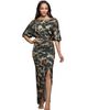 24seven Comfort Apparel 24seven Comfort Apparel Abstract Print Batwing Sleeve Maxi Dress with Slit - 1