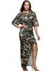 24seven Comfort Apparel 24seven Comfort Apparel Abstract Print Batwing Sleeve Maxi Dress with Slit - 2