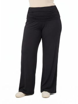 24seven Comfort Apparel 24seven Comfort Apparel Basic Curvy Soft Stretch Ruched Waist Wide Leg Pants