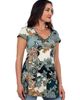 24seven Comfort Apparel 24seven Comfort Apparel Basic Floral Print V-Neck Short Sleeve Flared Tunic Top - 2