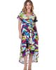 24seven Comfort Apparel 24seven Comfort Apparel Colorful Floral V-Neck Belted High Low Faux Wrap Dress - 1