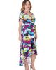 24seven Comfort Apparel 24seven Comfort Apparel Colorful Floral V-Neck Belted High Low Faux Wrap Dress - 2