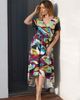 24seven Comfort Apparel 24seven Comfort Apparel Colorful Floral V-Neck Belted High Low Faux Wrap Dress - 5