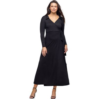 24seven Comfort Apparel 24seven Comfort Apparel Comfortable Collared Wrap Maxi Dress