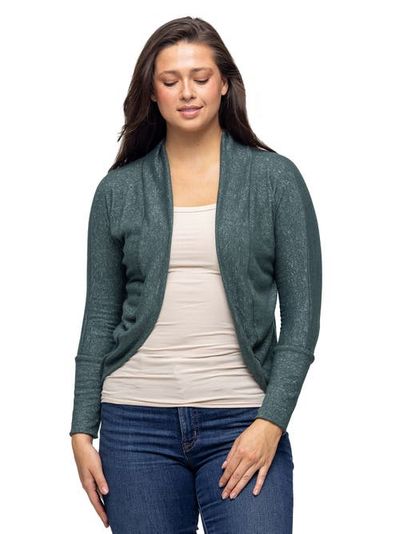 24seven Comfort Apparel 24seven Comfort Apparel Curved Hem Open Front Long Womens Bolero Shrug