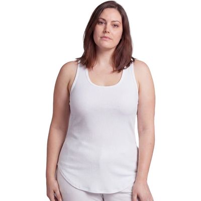24seven Comfort Apparel 24seven Comfort Apparel Curvy Basic Ribbed Knit Sleeveless Scoop Neck Long Flared Tank Top