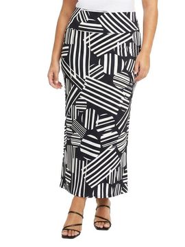 24seven Comfort Apparel 24seven Comfort Apparel Curvy Essential Abstract Print Foldover Waist Maxi Skirt