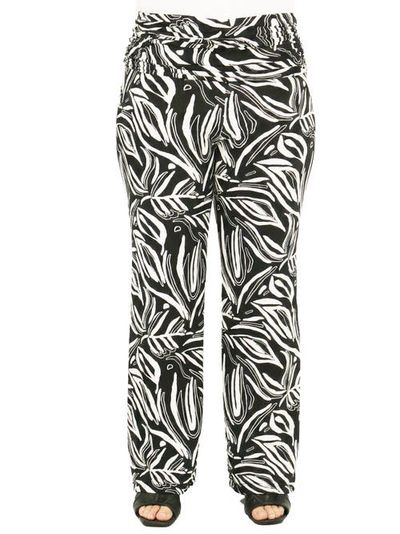 24seven Comfort Apparel 24seven Comfort Apparel Curvy Essential Abstract Print Foldover Waist Wide Leg Pants