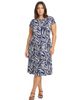 24seven Comfort Apparel 24seven Comfort Apparel Curvy Essential Abstract Print Short Sleeve Boat Neck Pleated Pocket Fit & Flare Midi Dress - 1