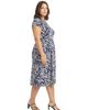 24seven Comfort Apparel 24seven Comfort Apparel Curvy Essential Abstract Print Short Sleeve Boat Neck Pleated Pocket Fit & Flare Midi Dress - 2