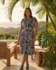 24seven Comfort Apparel 24seven Comfort Apparel Curvy Essential Abstract Print Short Sleeve Boat Neck Pleated Pocket Fit & Flare Midi Dress - 5