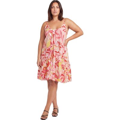 24seven Comfort Apparel 24seven Comfort Apparel Curvy Essential Floral Print Scoop Neck Spaghetti Strap Pocket A-Line Mini Dress