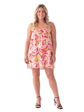 24seven Comfort Apparel 24seven Comfort Apparel Curvy Essential Floral Print Spaghetti Strap Smocked A-Line Pocket Mini Dress