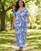 24seven Comfort Apparel 24seven Comfort Apparel Curvy Essential Paisley Scoop Neck Elbow Sleeve A-Line Maxi Dress - 5