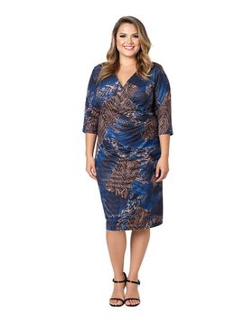 24seven Comfort Apparel 24seven Comfort Apparel Curvy Essential Three Quarter Sleeve Faux Wrap Dress