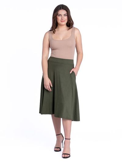 24seven Comfort Apparel 24seven Comfort Apparel Elastic Waist Pleated Pocket Midi Skirt